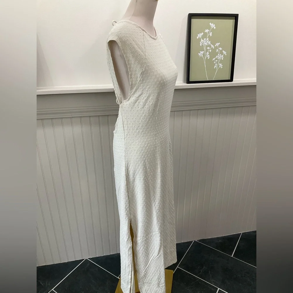 Free People Ivory Eyelet Open Back Maxi Dress Boho Cotton Resort Summer Size L - Picture 6 of 6